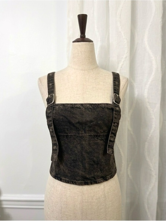 Zara Tops - Zara Washed Black Denim Buckle Strap Crop Top